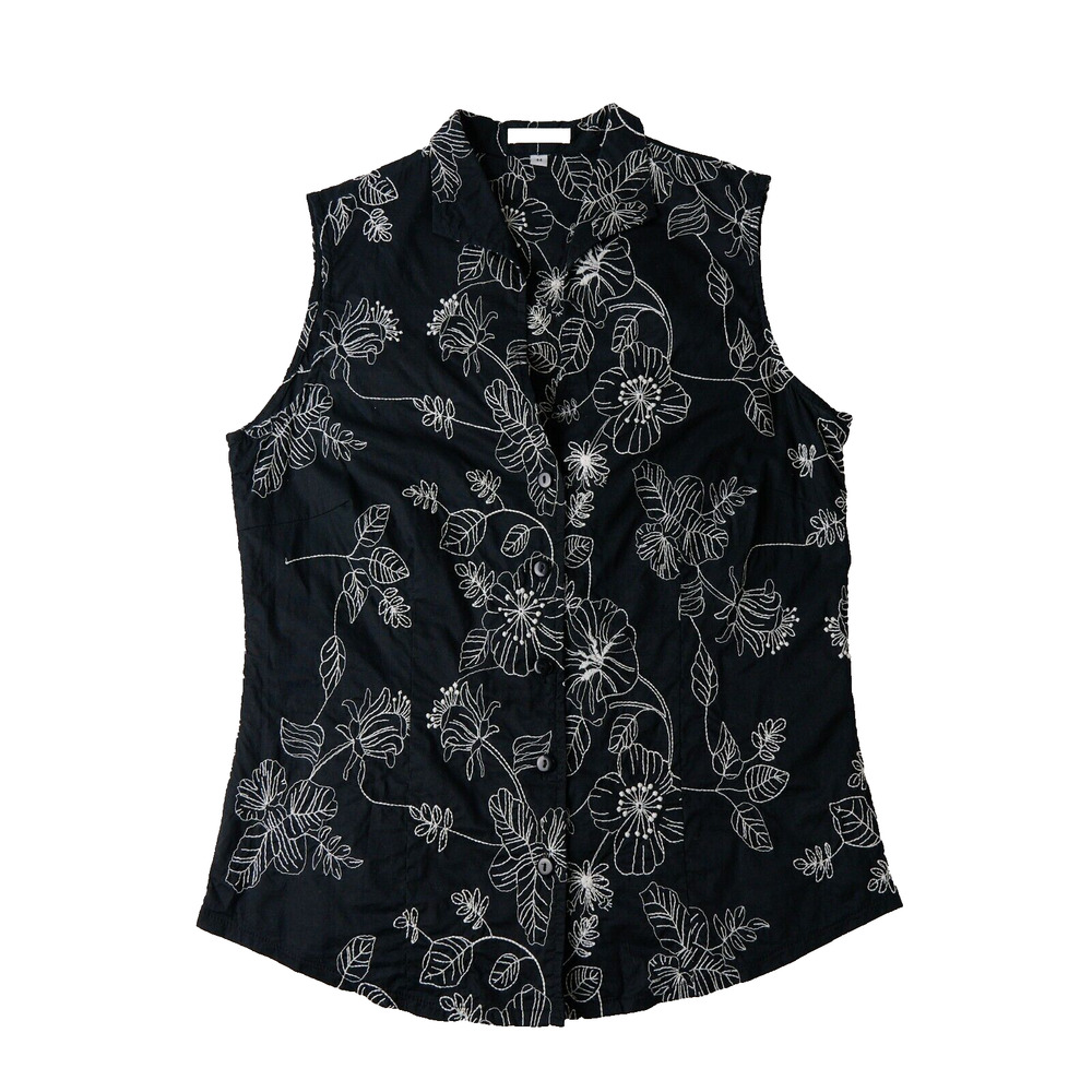 Steve Kettle Top Womens S Black Floral Baumwolle Embroidered Classic Sleeveless